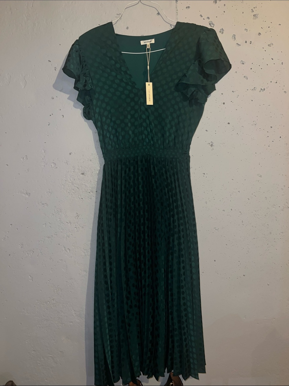 Max Studio Dark Green Midi Dress with Ruffle Sleeves